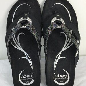 Abeo Biosystem Black Embellished Thong Flip-Flop Sandals Size 6 GREAT Condition